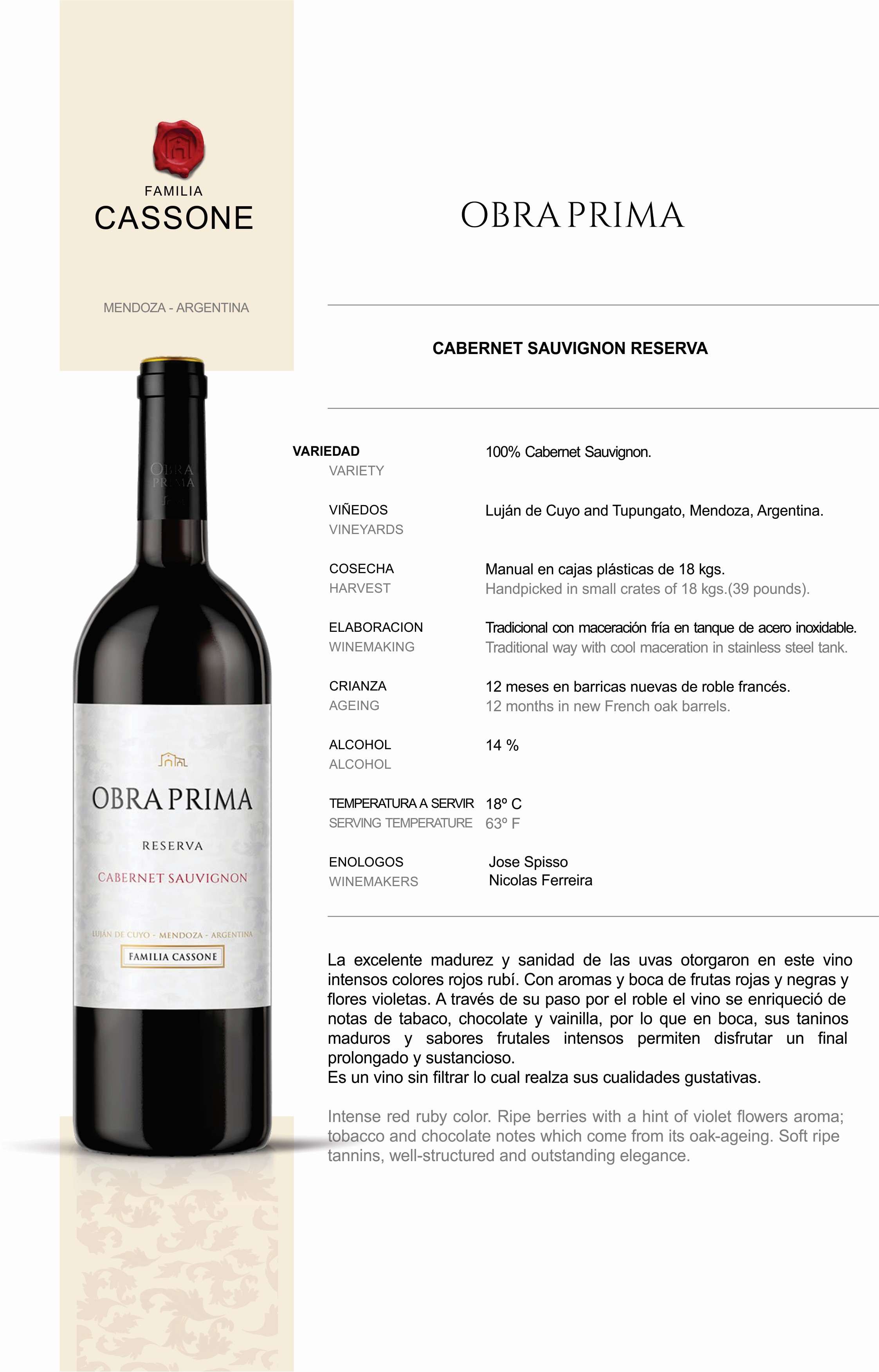 OBRA PRIMA CABERNET SAUVIGNON